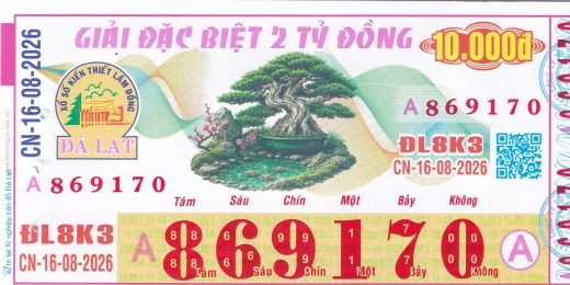 Mẫu vé số đối chiếu Miền Nam - Đài Đà Lạt ngày 16/08/2026 - Xổ Số Kim Ngân