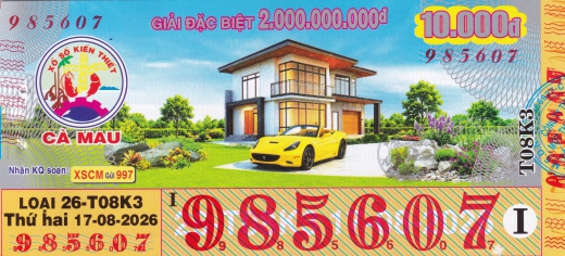 Mẫu vé số đối chiếu Miền Nam - Đài Cà Mau ngày 17/08/2026 - Xổ Số Kim Ngân