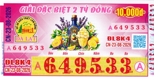 Mẫu vé số đối chiếu Miền Nam - Đài Đà Lạt ngày 23/08/2026 - Xổ Số Kim Ngân