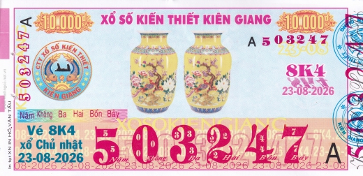 Mẫu vé số đối chiếu Miền Nam - Đài Kiên Giang ngày 23/08/2026 - Xổ Số Kim Ngân