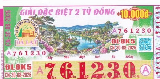 Mẫu vé số đối chiếu Miền Nam - Đài Đà Lạt ngày 30/08/2026 - Xổ Số Kim Ngân