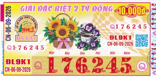 Mẫu vé số đối chiếu Miền Nam - Đài Đà Lạt ngày 06/09/2026 - Xổ Số Kim Ngân