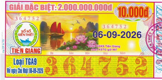 Mẫu vé số đối chiếu Miền Nam - Đài Tiền Giang ngày 06/09/2026 - Xổ Số Kim Ngân