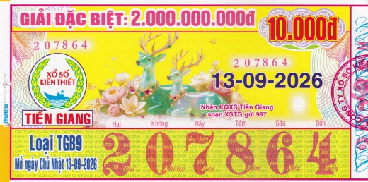 Mẫu vé số đối chiếu Miền Nam - Đài Tiền Giang ngày 13/09/2026 - Xổ Số Kim Ngân