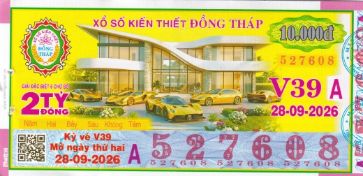 Mẫu vé số đối chiếu Miền Nam - Đài Đồng Tháp ngày 28/09/2026 - Xổ Số Kim Ngân