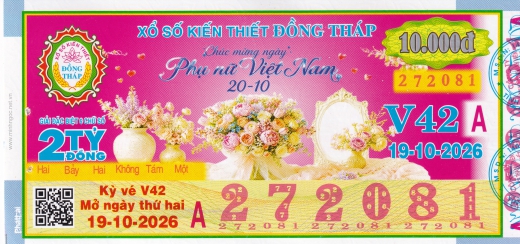 Mẫu vé số đối chiếu Miền Nam - Đài Đồng Tháp ngày 19/10/2026 - Xổ Số Kim Ngân