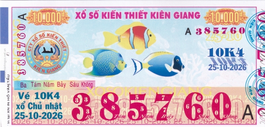 Mẫu vé số đối chiếu Miền Nam - Đài Kiên Giang ngày 25/10/2026 - Xổ Số Kim Ngân
